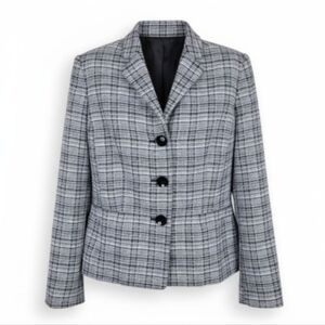 Le Suit Separates Blazer Women Size 14 Black White Textured Pockets 3 Button
